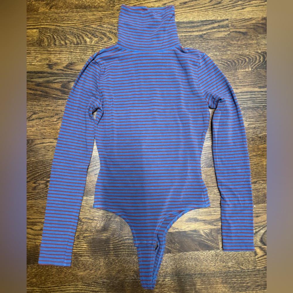 Madewell Striped Knit Bodysuit in Blue and Red, Size: S